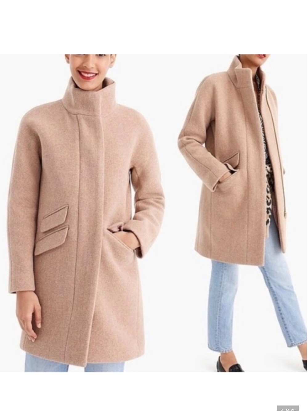 J. Crew Camel Wool Pea Coat with Stand Collar